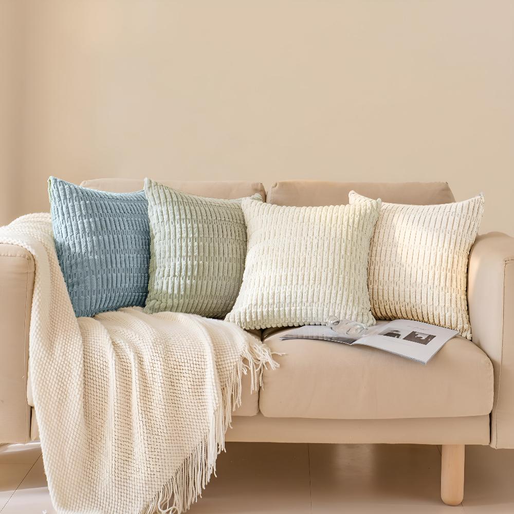 Housses de coussin moelleuses nervurées – Crème