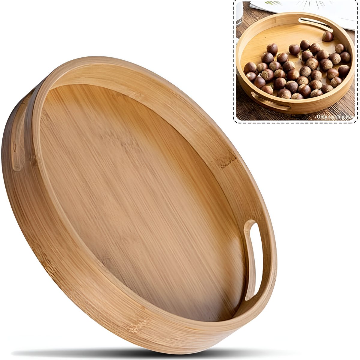 Plateau de service rond en bambou