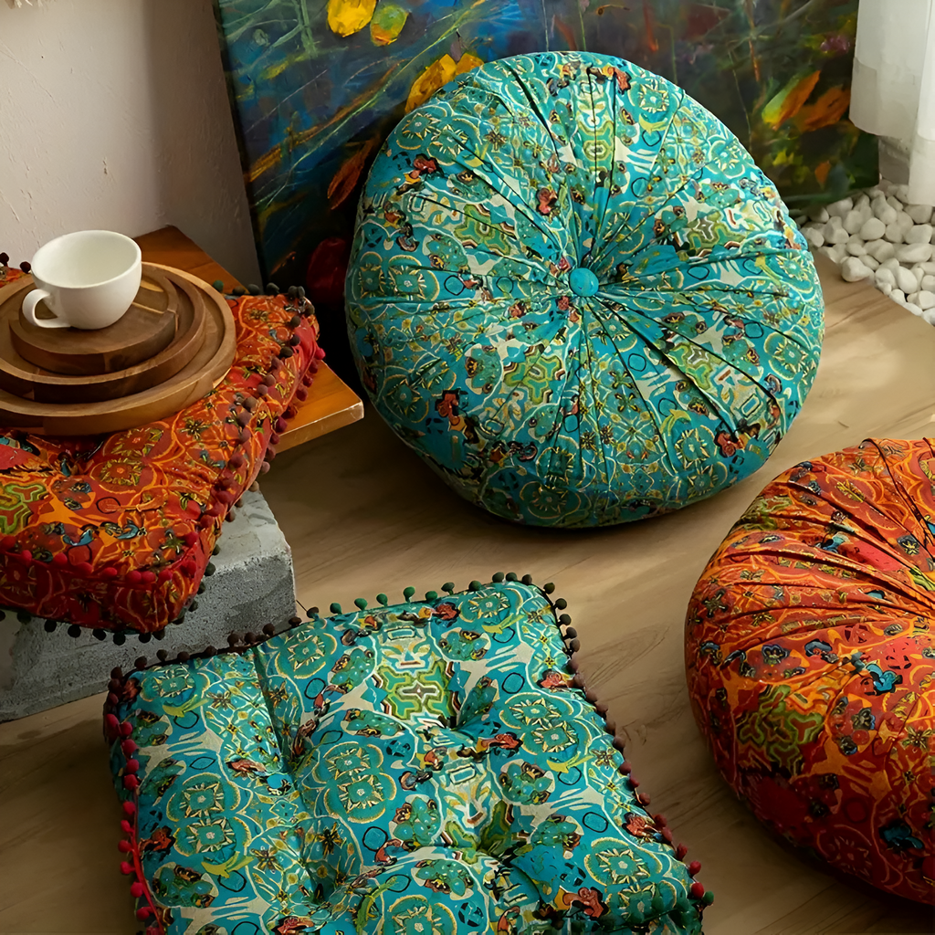 Coussin de sol brodé bohème – Orange