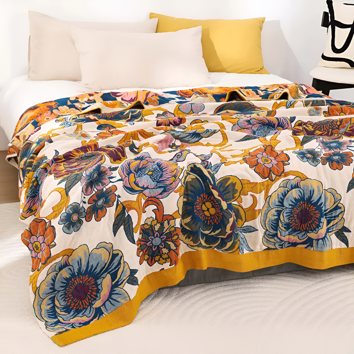 Plaid réversible en coton doux à fleurs – 79"x90"