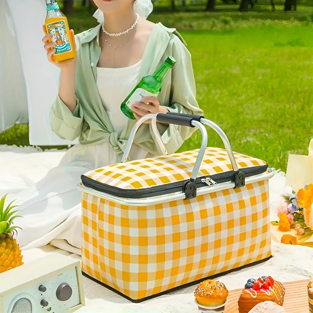 Panier de pique-nique pliable à carreaux