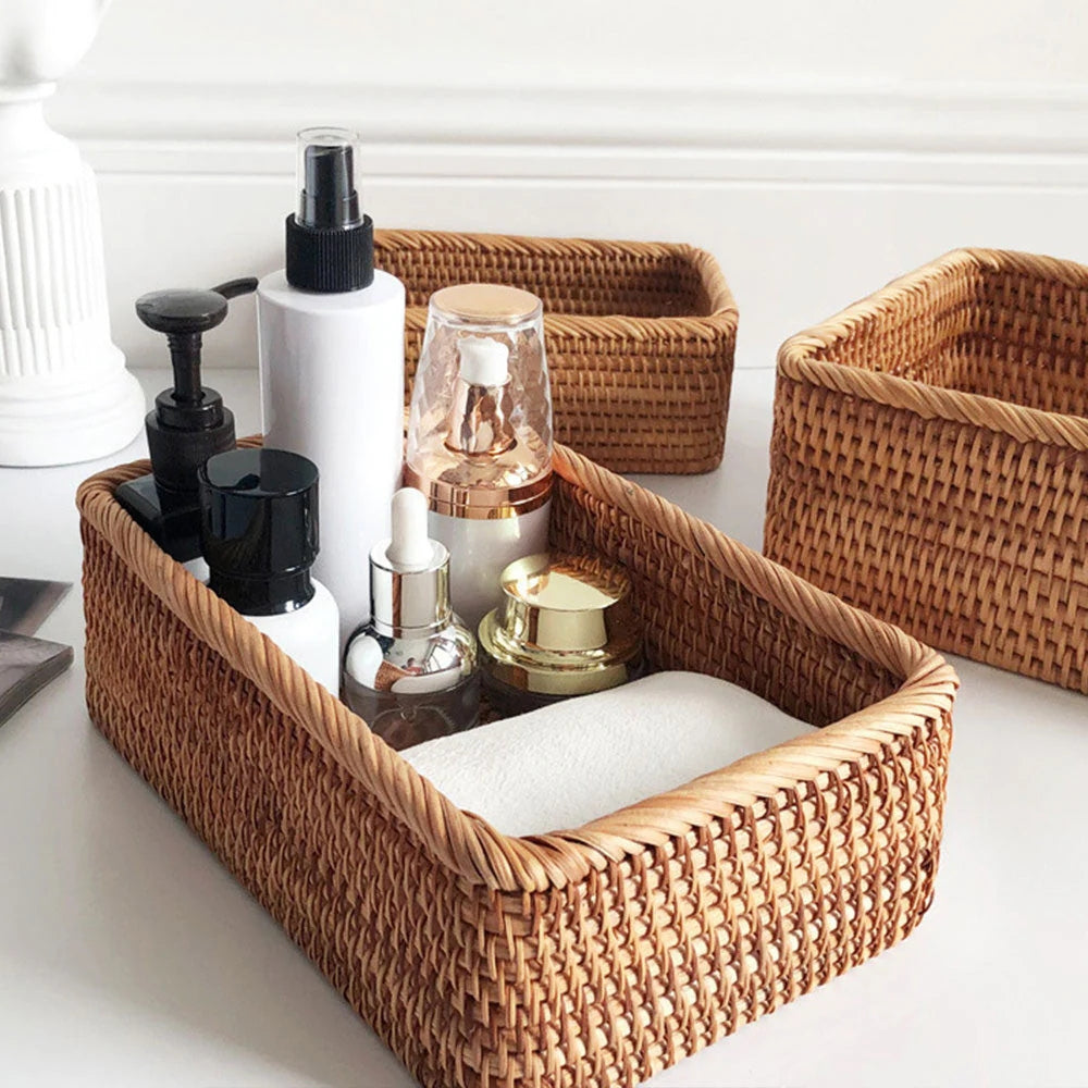 Panier de rangement rectangulaire en rotin – Petit (8"x5.5"x3")