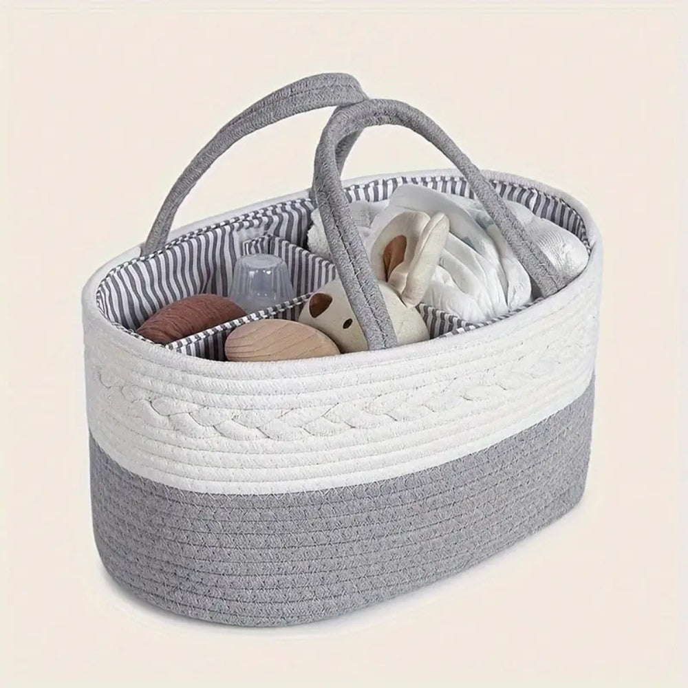 Panier tressé gris pour affaires de bébé