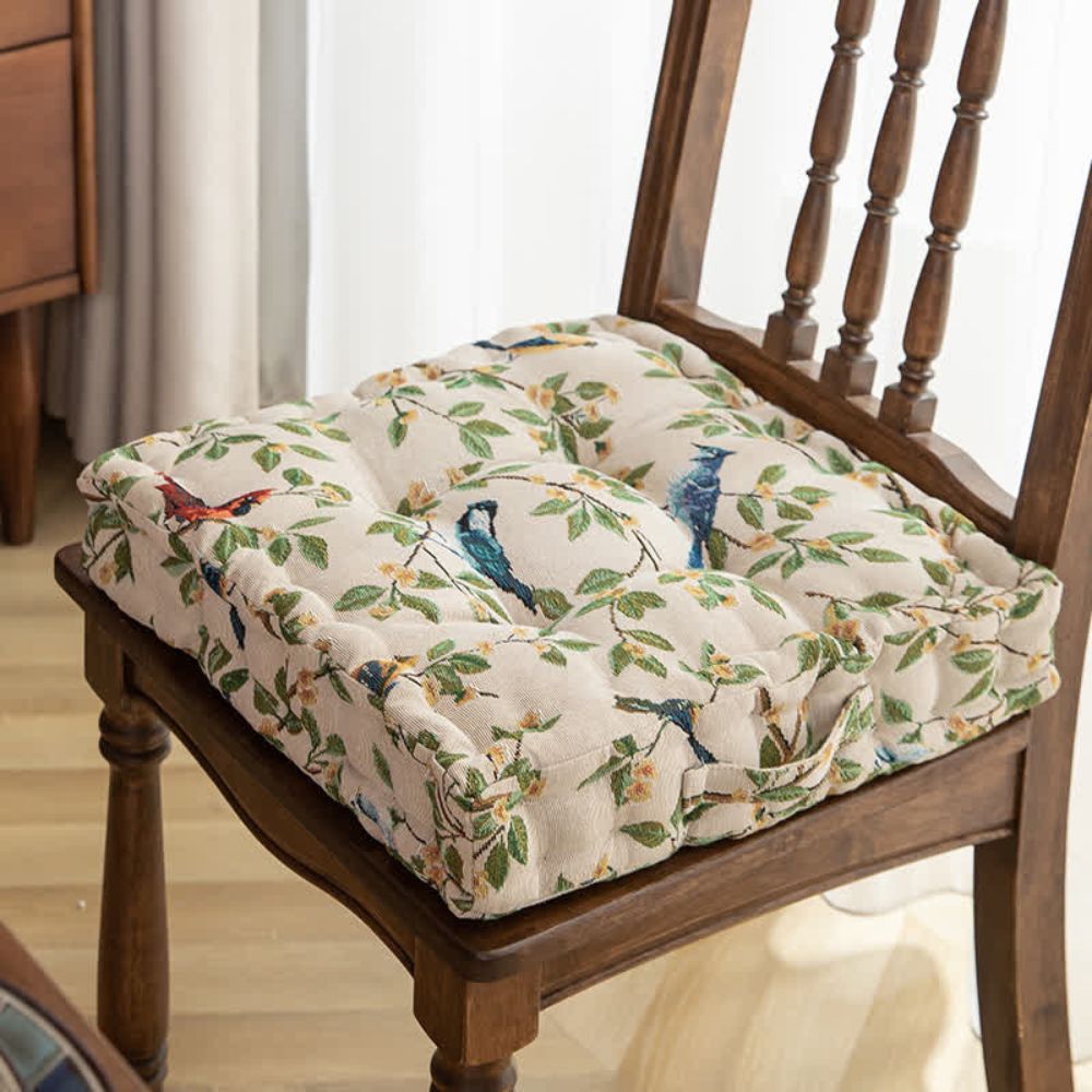 Coussin oiseaux et feuilles