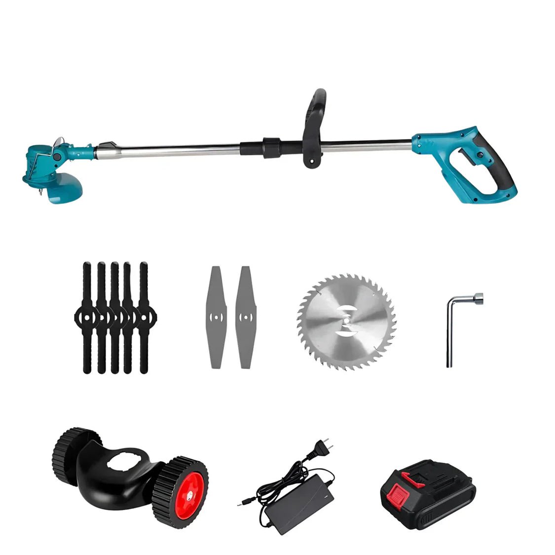 Coupe-Herbe Sans Fil Pliable 36V – Hauteur Réglable, Roues & 3 Types de Lames