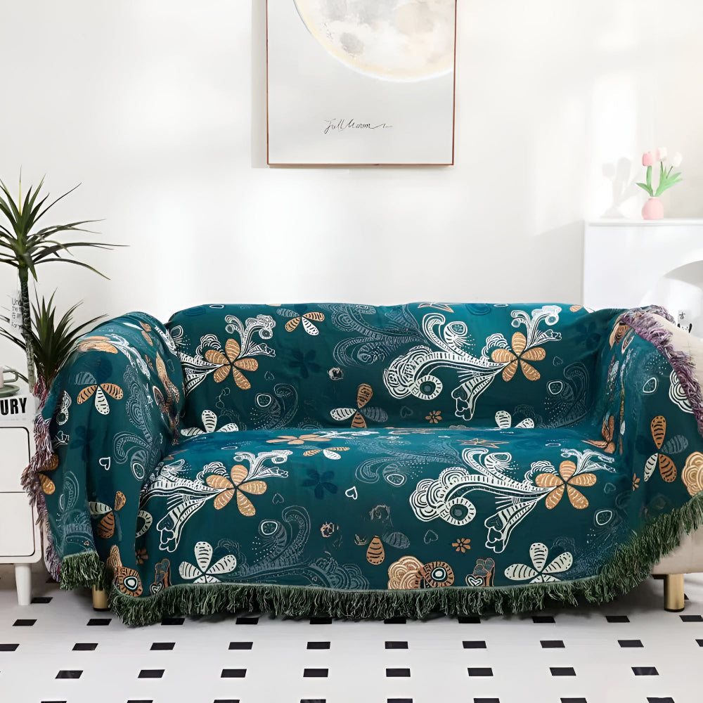 Plaid en coton fleurs exotiques