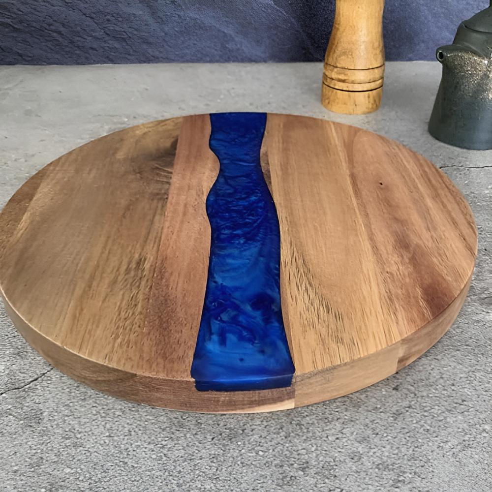 Planche à découper ronde en bois et résine