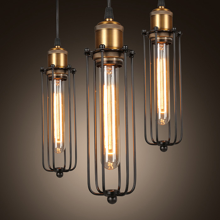 Suspension industrielle retro a grille metallique