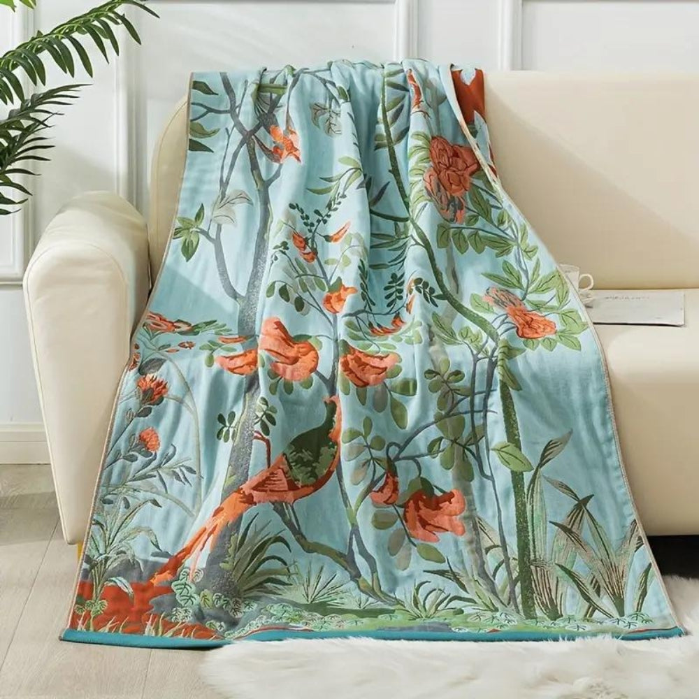 Serviette de bain en coton à fleurs – Bird Vert