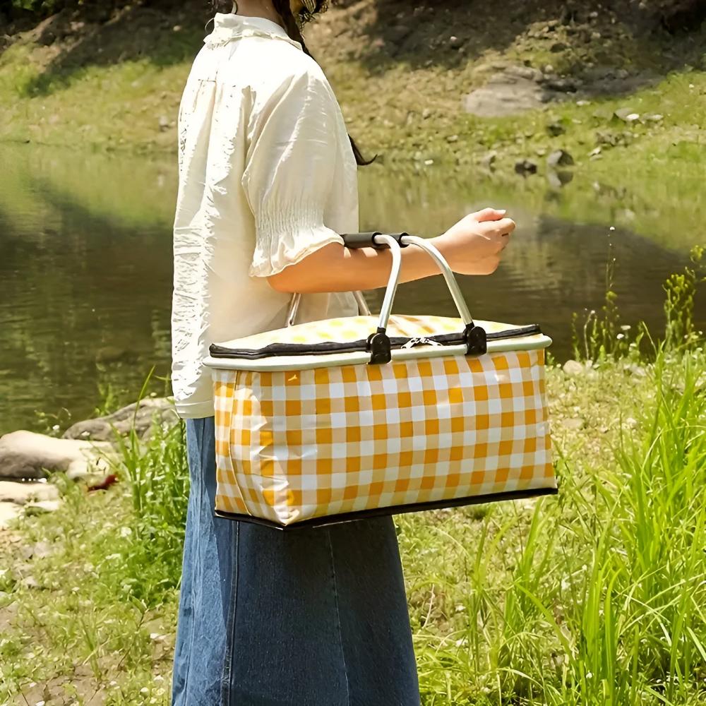 Panier de pique-nique pliable à carreaux