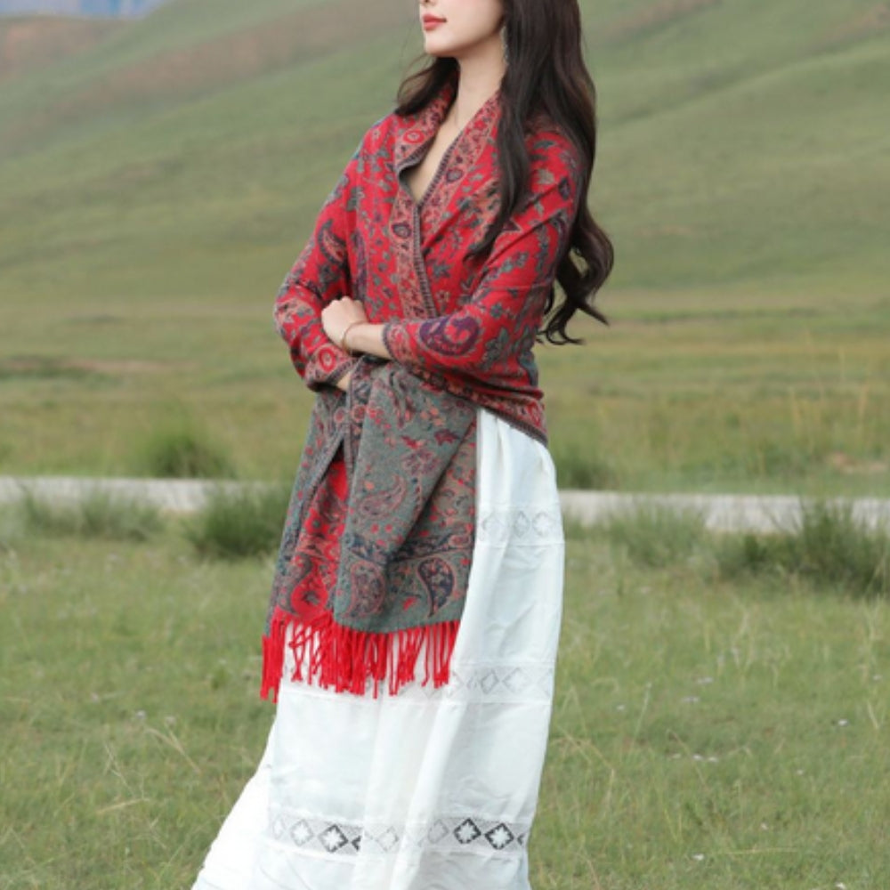 Poncho-châle d'hiver Paisley