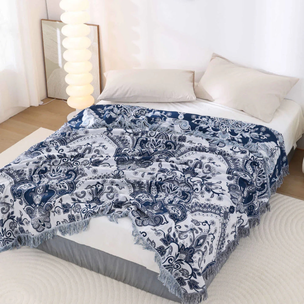 Plaid en coton à pompons Paisley Dream