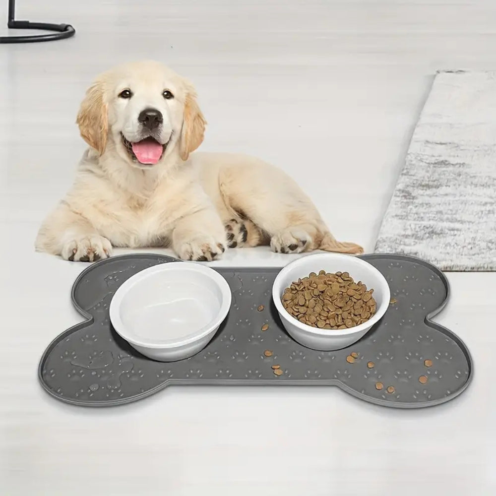 Tapis de gamelle en silicone en forme d'os – Beige