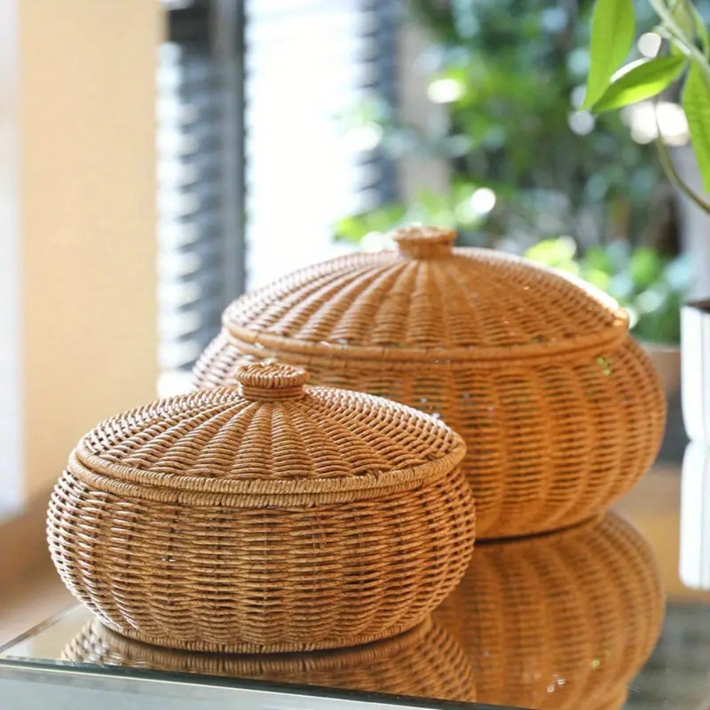 Panier en rotin tressé à couvercle dôme – Petit (11"x6")