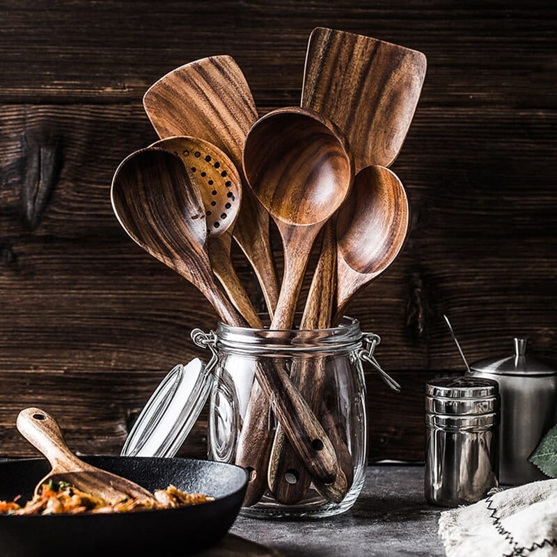 Woodelle – Set d'Ustensiles de Cuisine en Bois de Teck