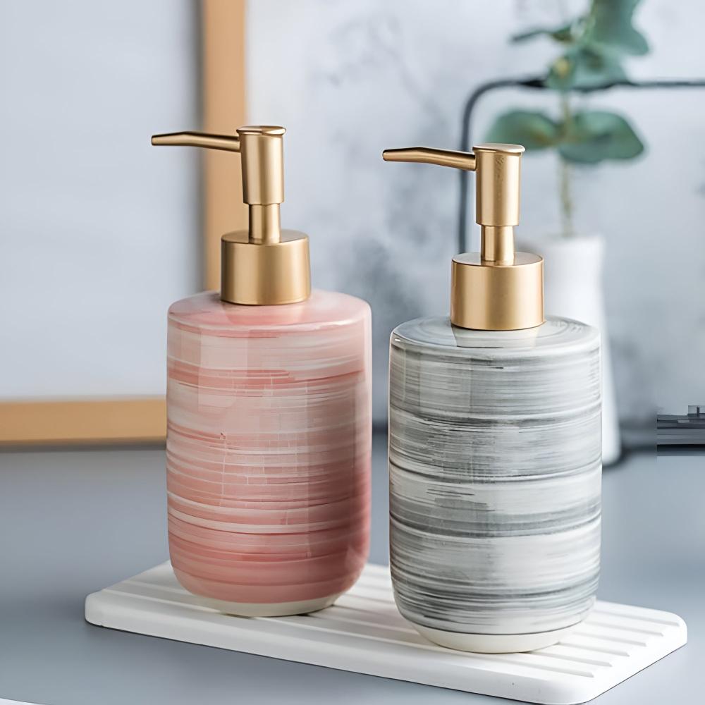 Distributeur de savon en céramique effet marbre