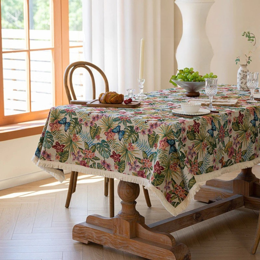 Nappe en lin fleurs ornementales