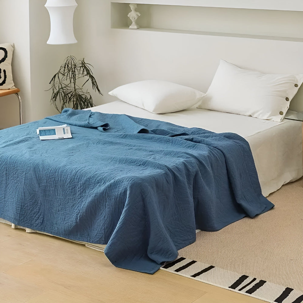 Plaid en coton doux motif feuilles – Aqua