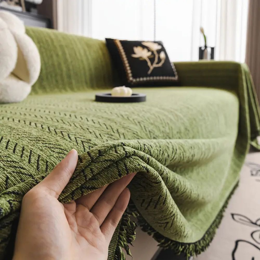 Housse de canapé en chenille à pompons chevrons