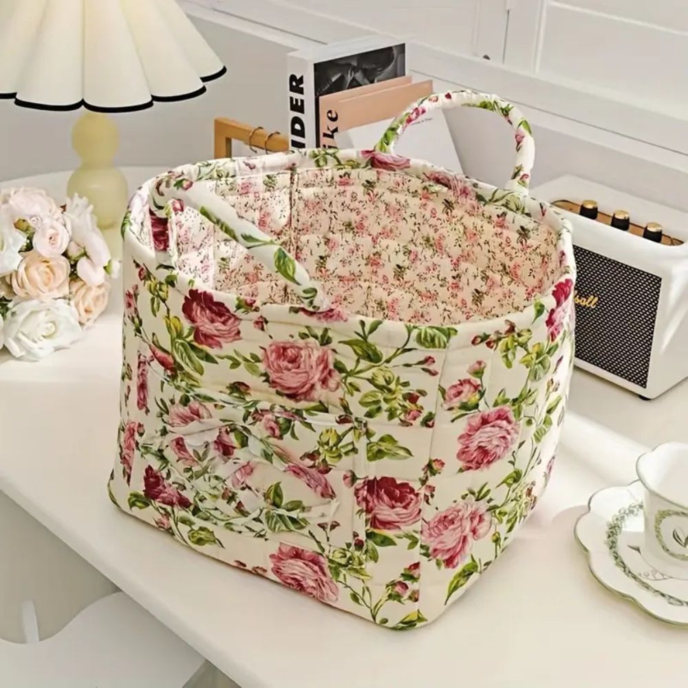 Panier de rangement en toile fleurie