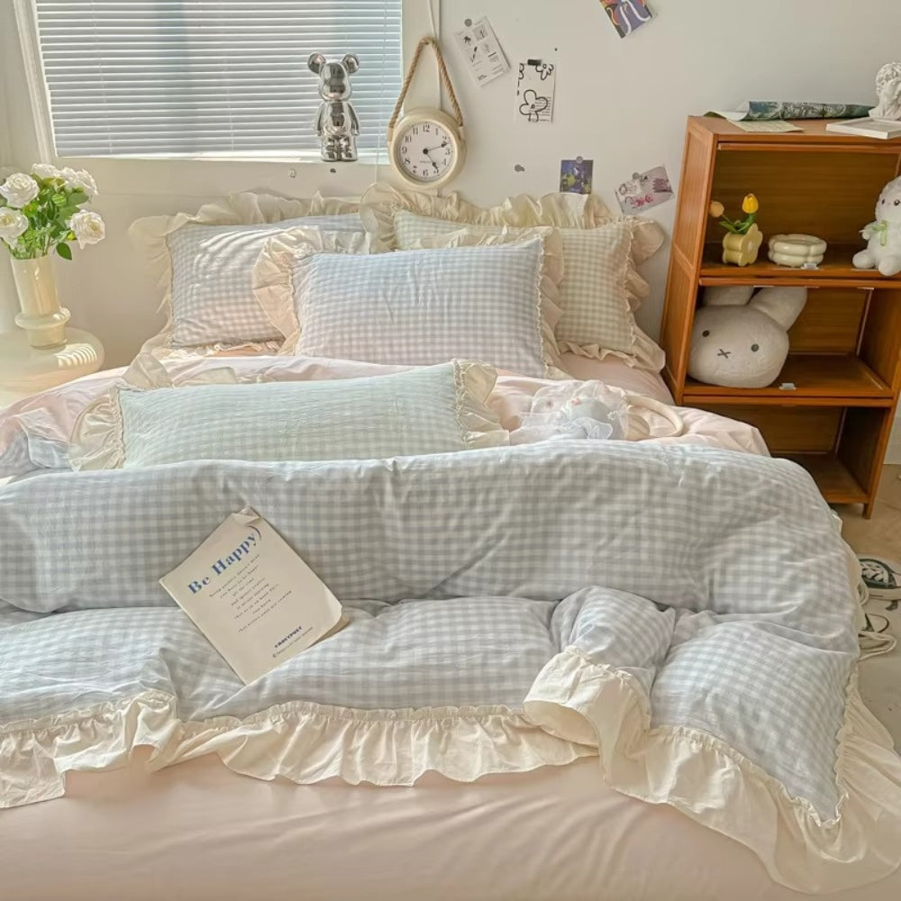 Parure de lit vichy à volants