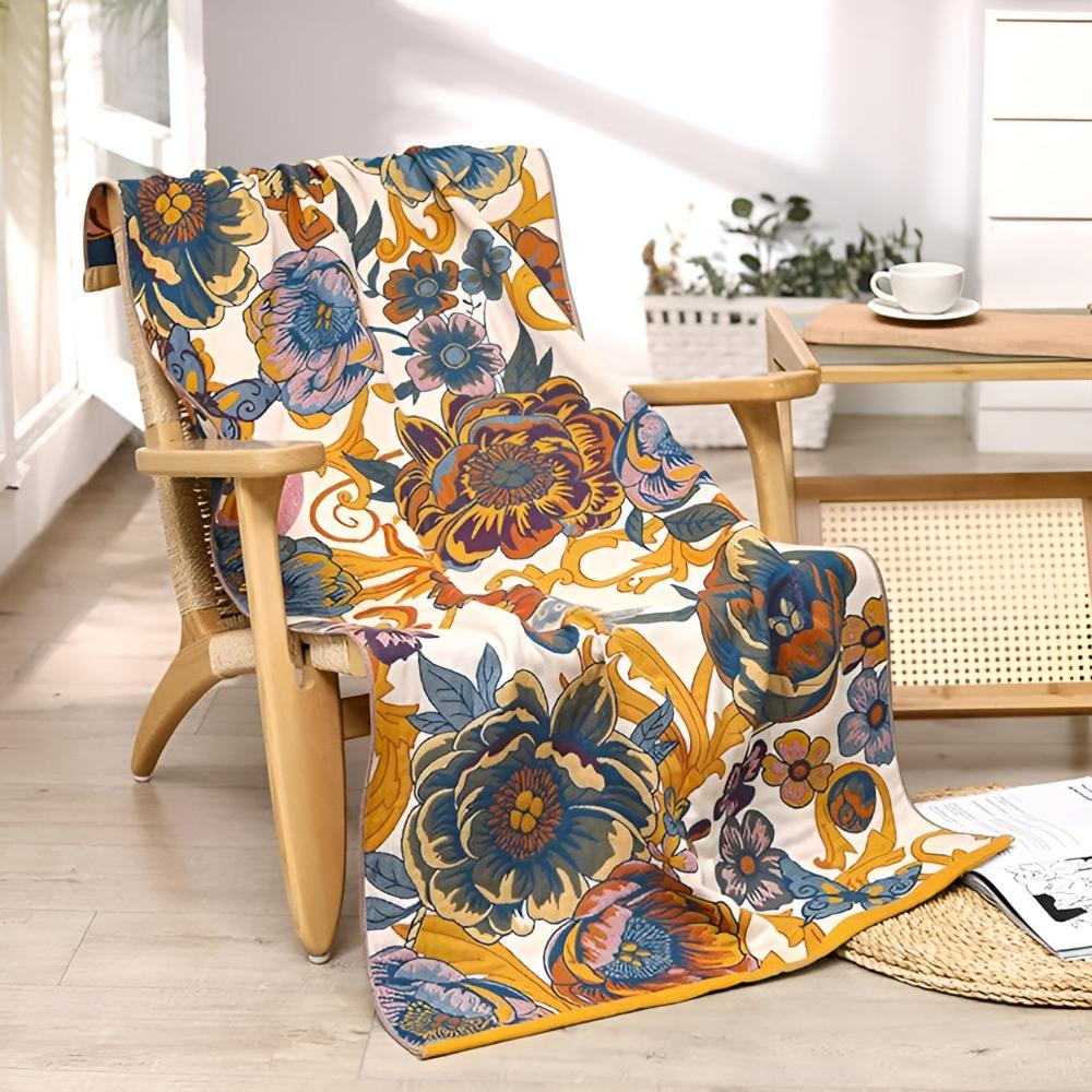 Serviette de bain réversible fleurs épanouies