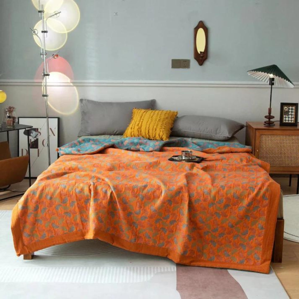 Plaid réversible imprimé feuilles de ginkgo – Blanket