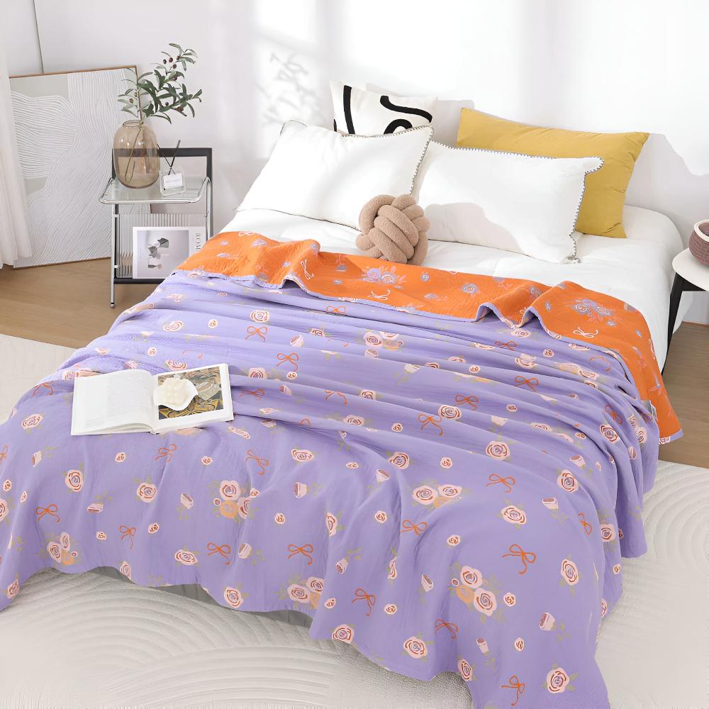 Plaid en gaze de coton nœuds et roses