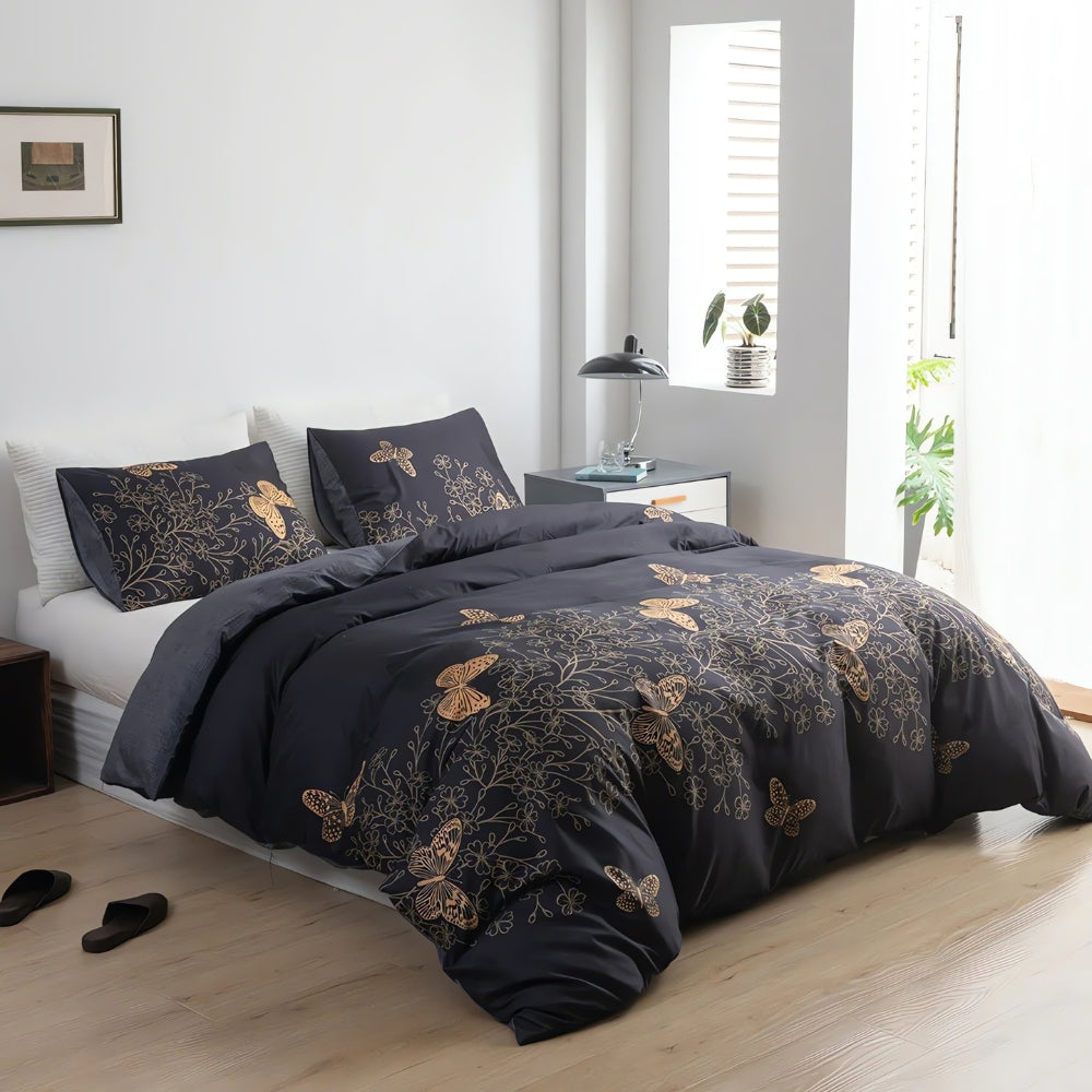 Parure de couette Valora papillons dorés | 3 pièces