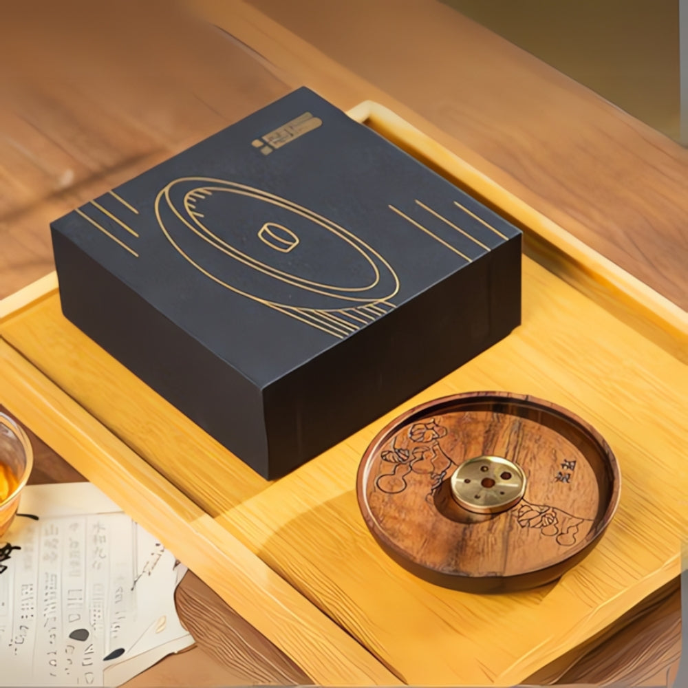 Porte-encens rond en bois et cuivre