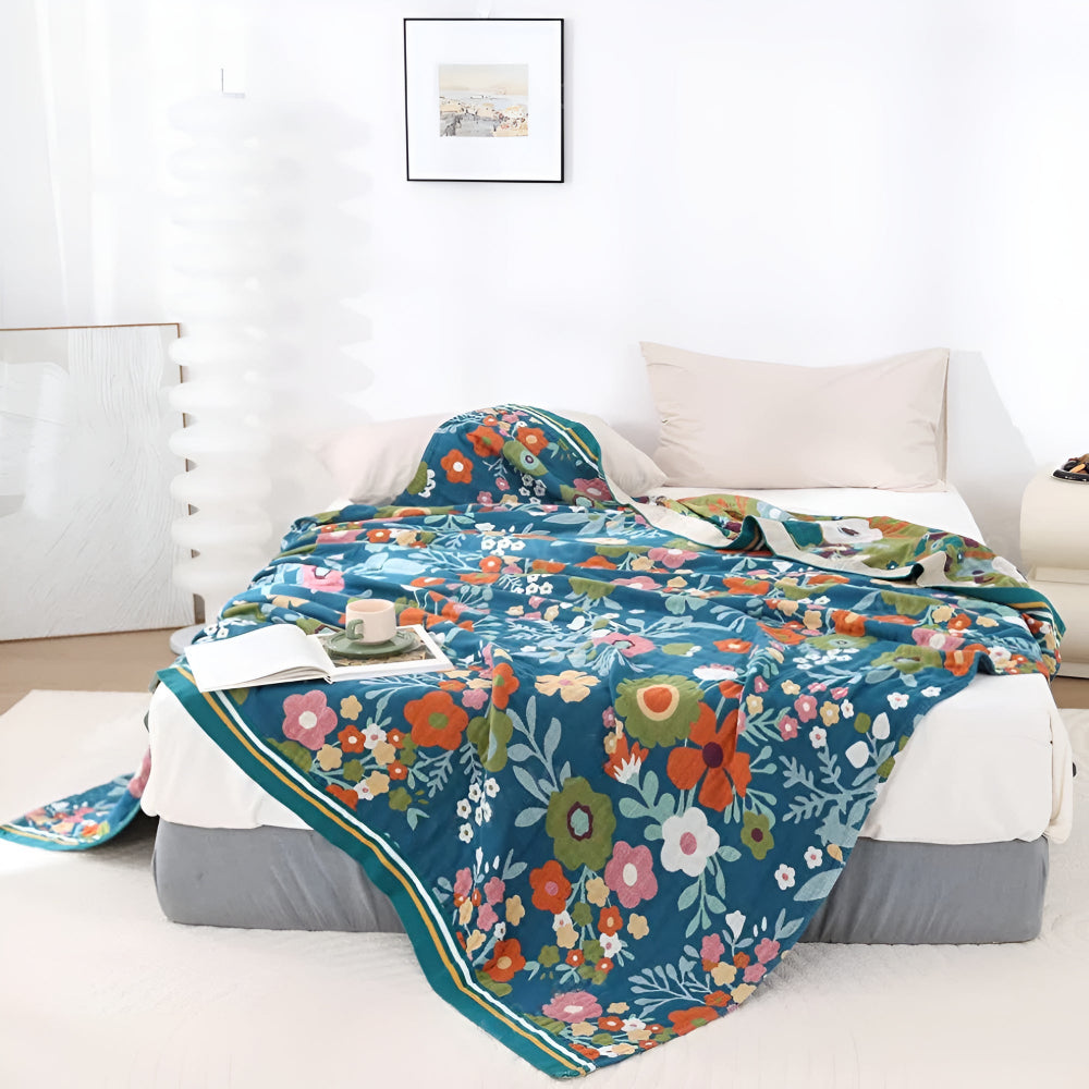 Plaid en coton fleurs des champs