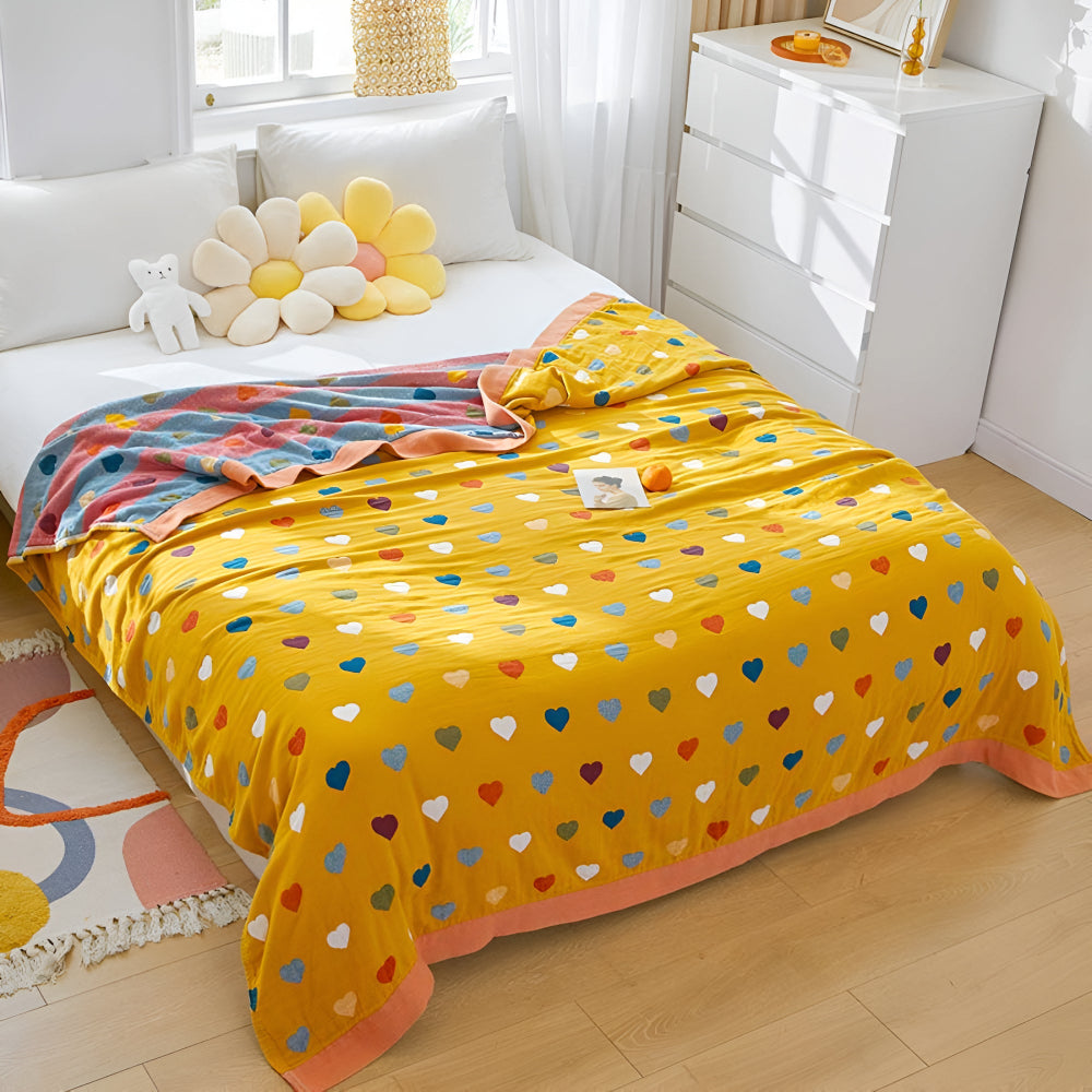 Plaid réversible en coton motif cœurs