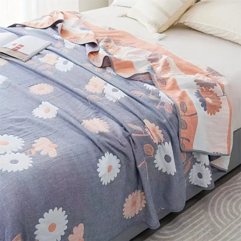 Plaid réversible en coton fleuri Zyphara