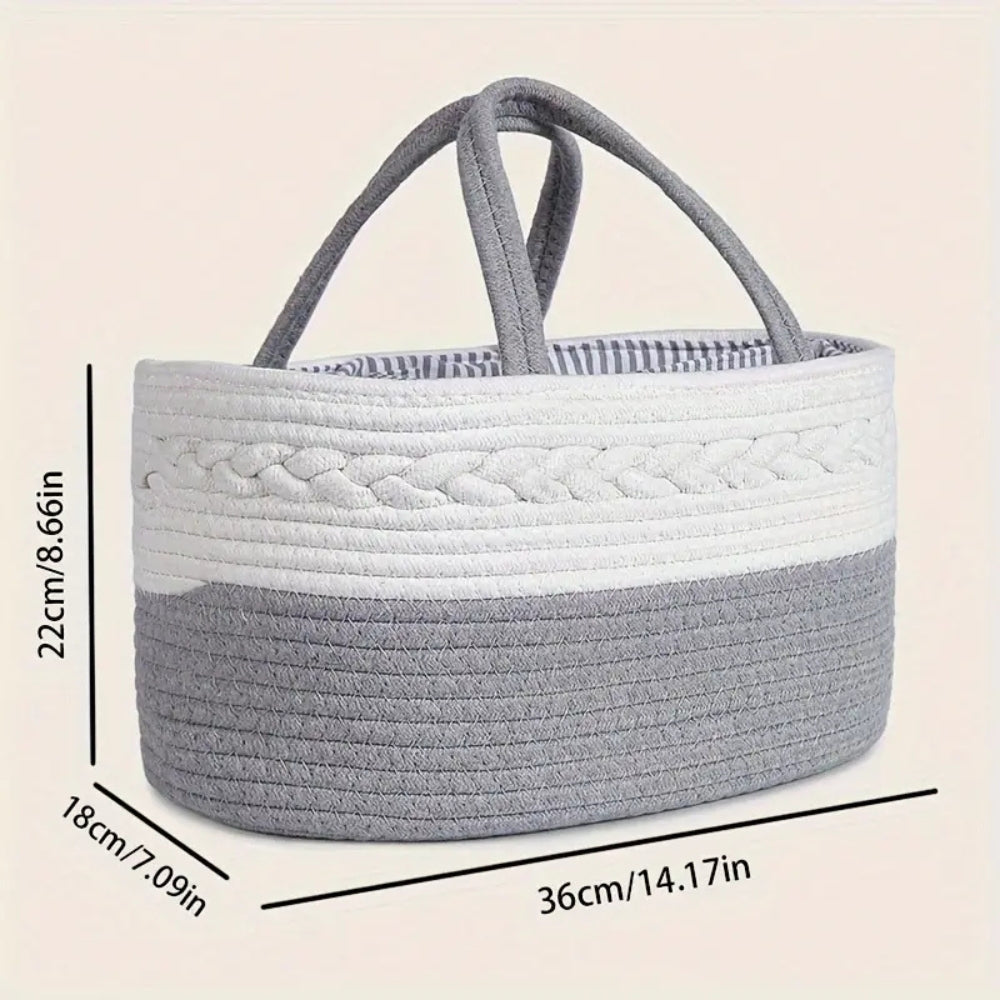 Panier tressé gris pour affaires de bébé