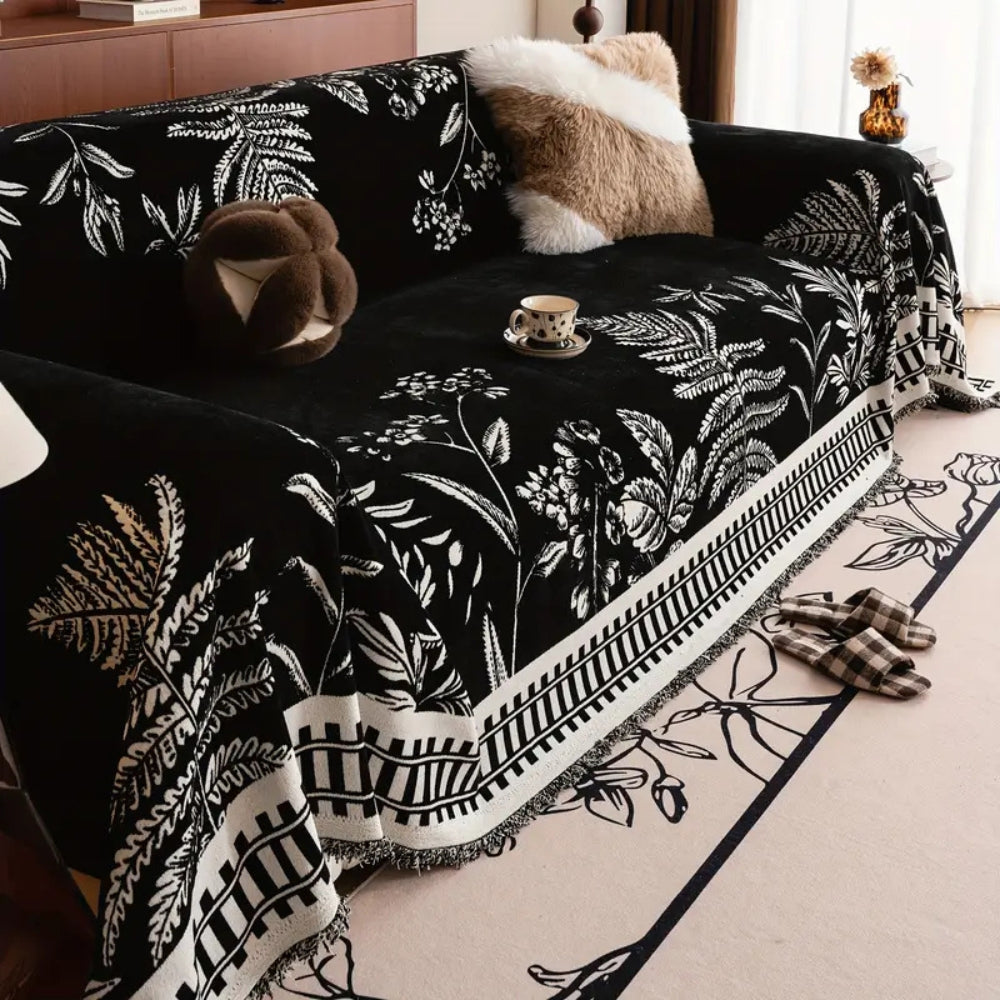 Housse de canapé en chenille feuillage fleuri