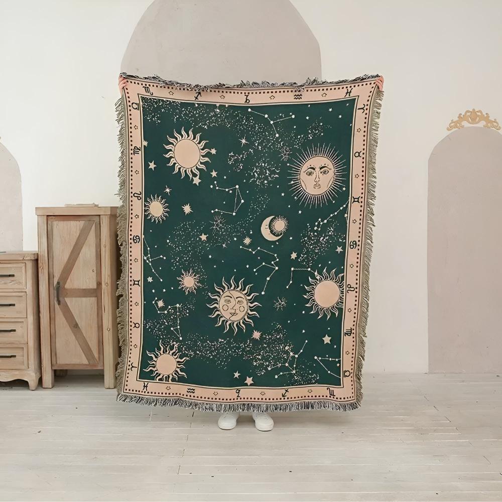 Plaid céleste soleil, lune et étoiles