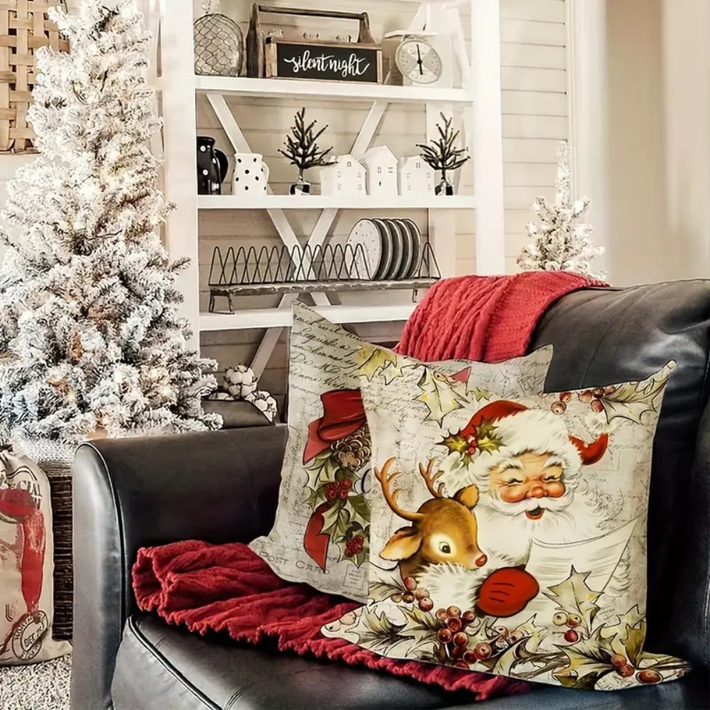 Housse de coussin Père Noël campagne