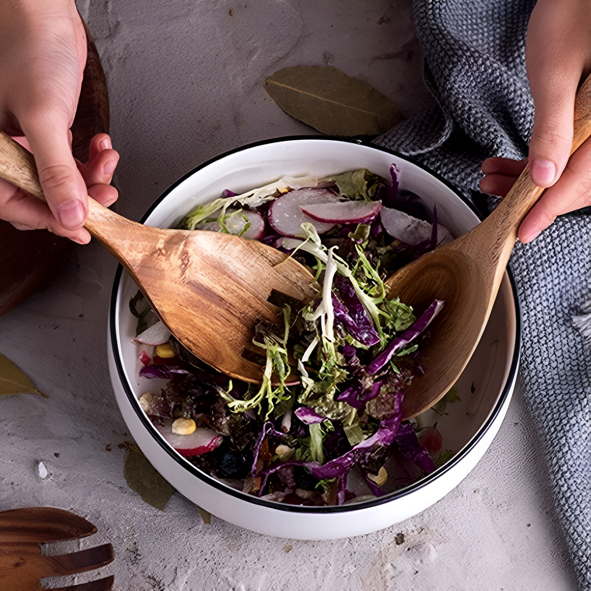 Set à salade en teck rustique | 2 pièces