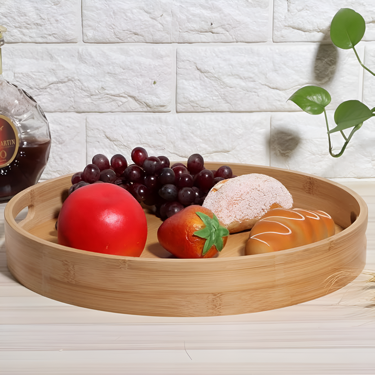 Plateau de service rond en bambou