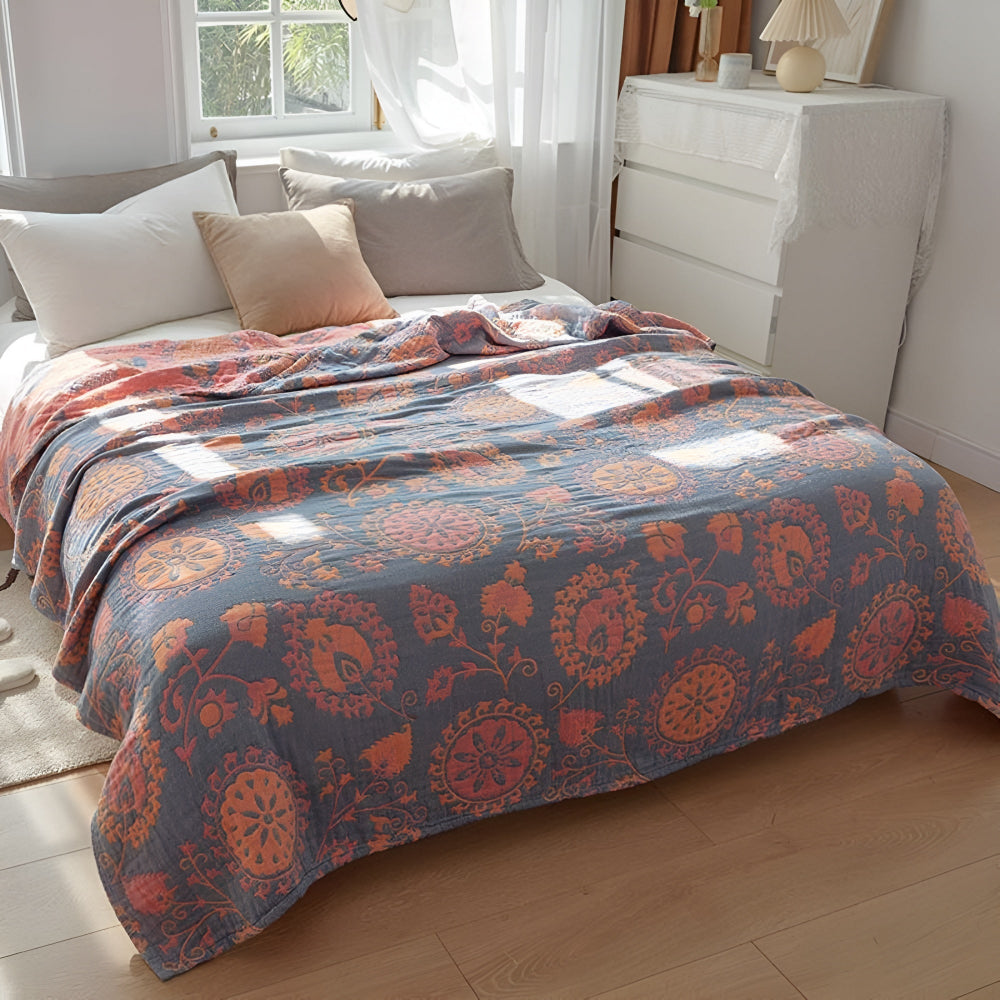 Plaid réversible en coton fleuri rustique