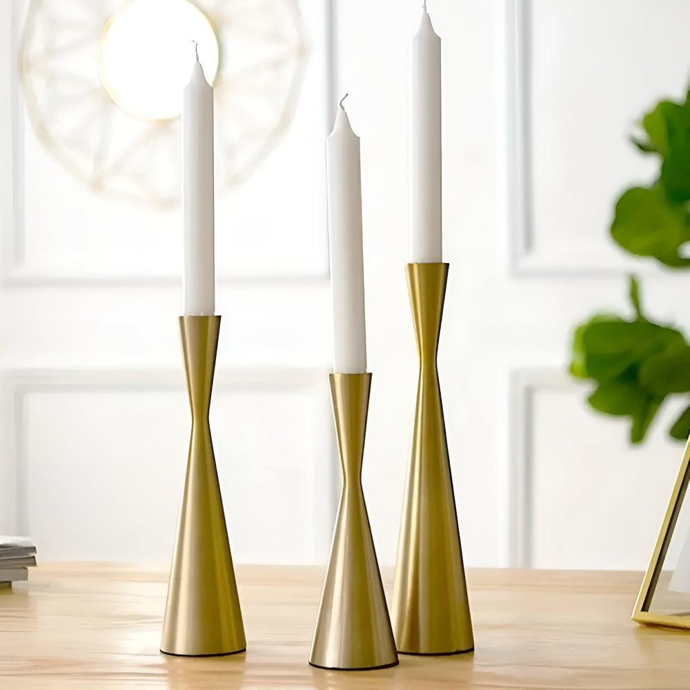 Bougeoirs nordiques effet laiton | Lot de 3 – Doré Grace