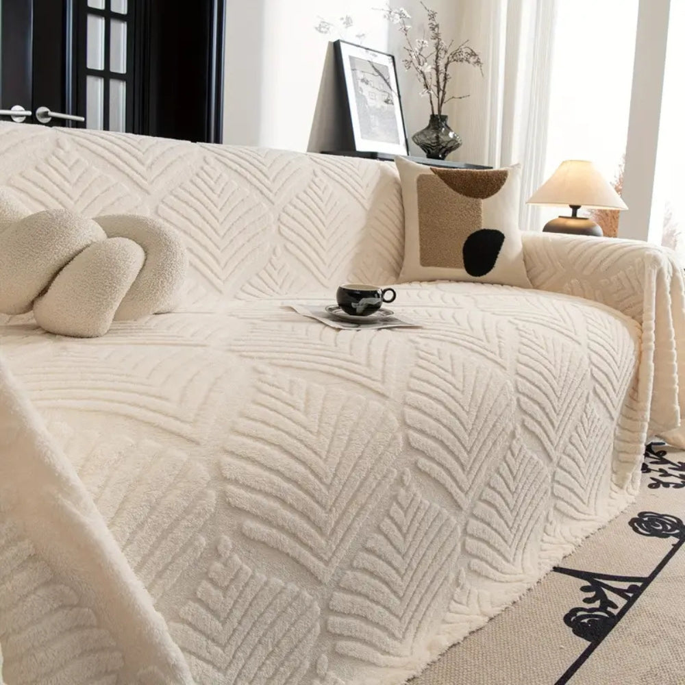 Housse de canapé en polaire motif feuilles chevrons