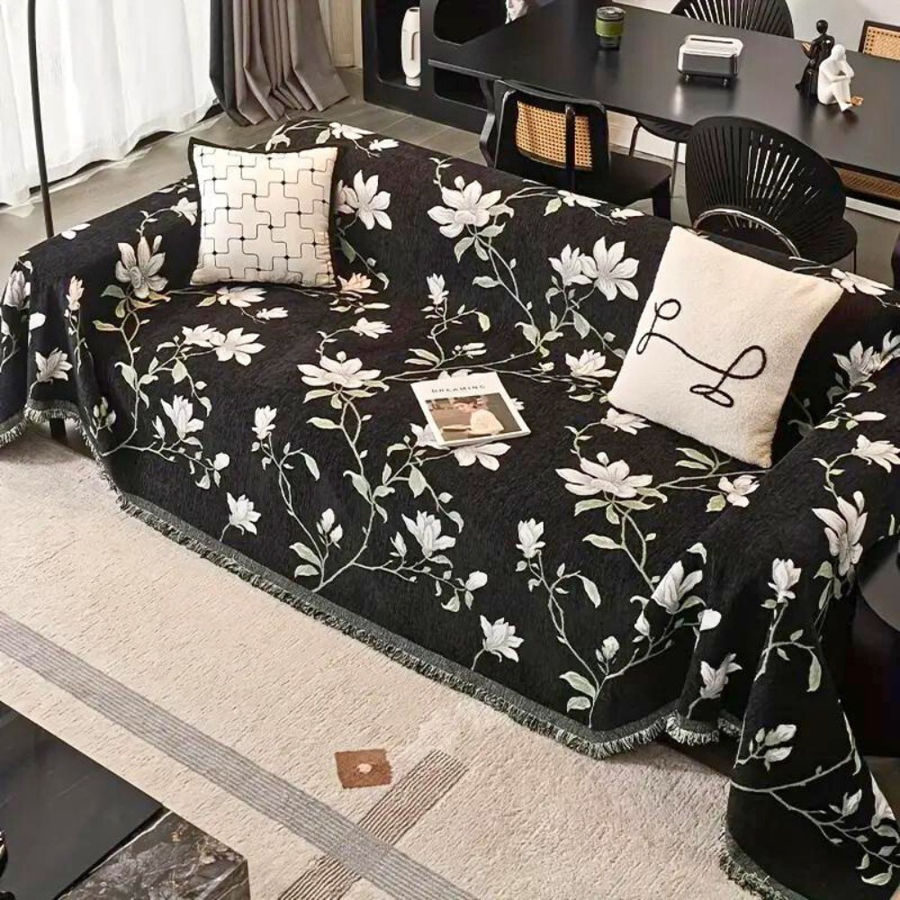 Housse de canapé en chenille fleurs vintage
