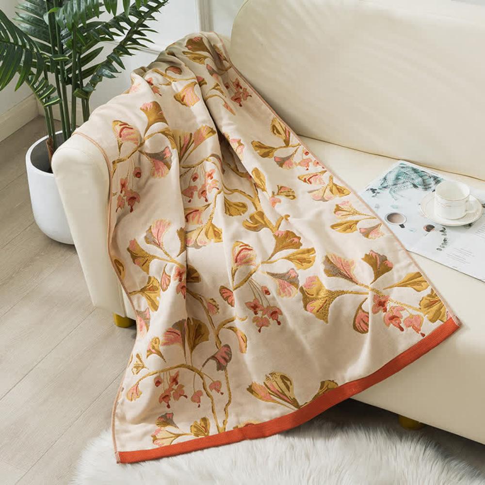 Serviette en gaze de coton feuilles de ginkgo