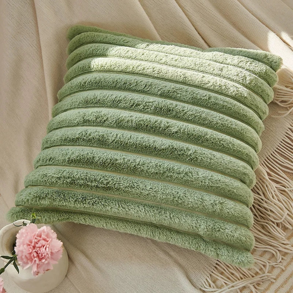 Housse de coussin duveteuse verte