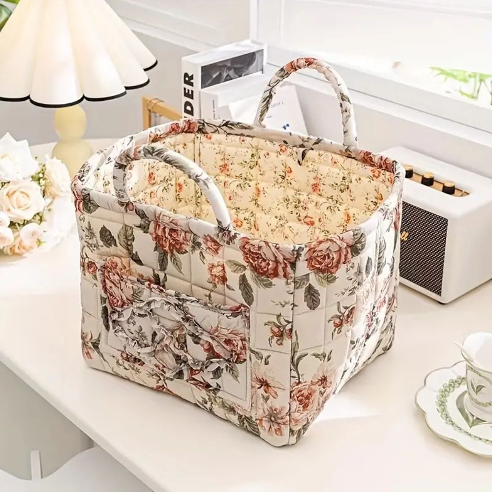 Panier de rangement en toile fleurie