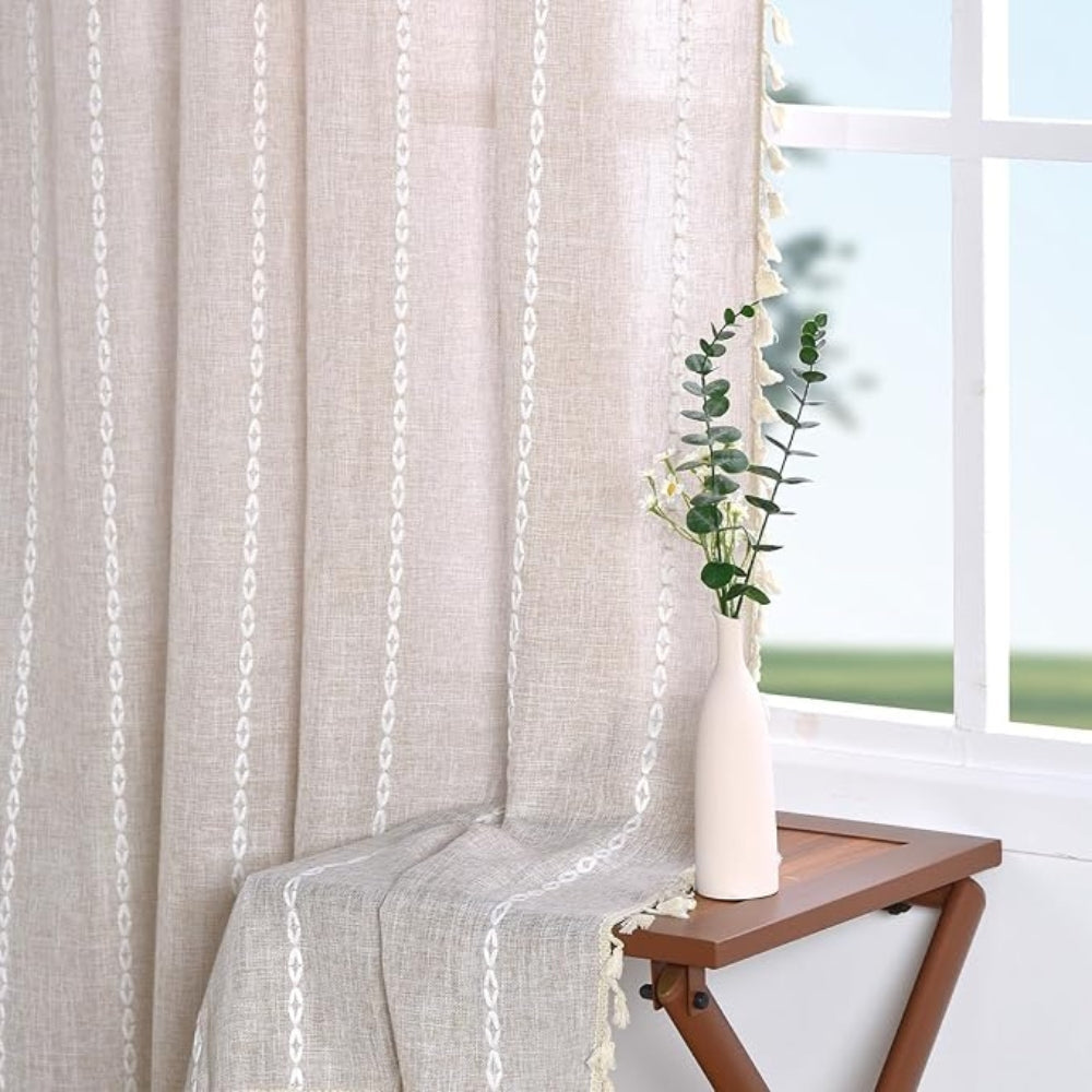 Rideaux de cuisine boho en coton et lin – 52"Wx18"L