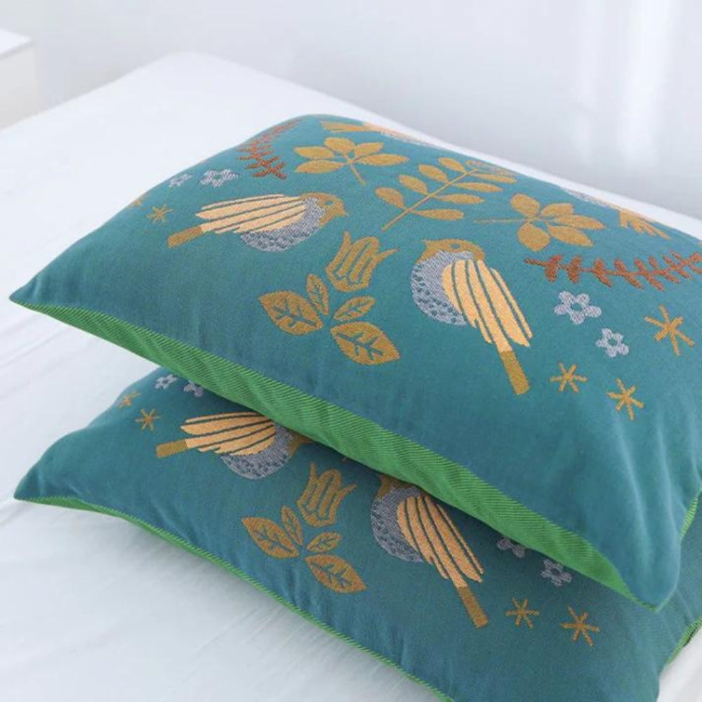Taies d'oreiller en gaze de coton oiseaux scandinaves (2 pièces)