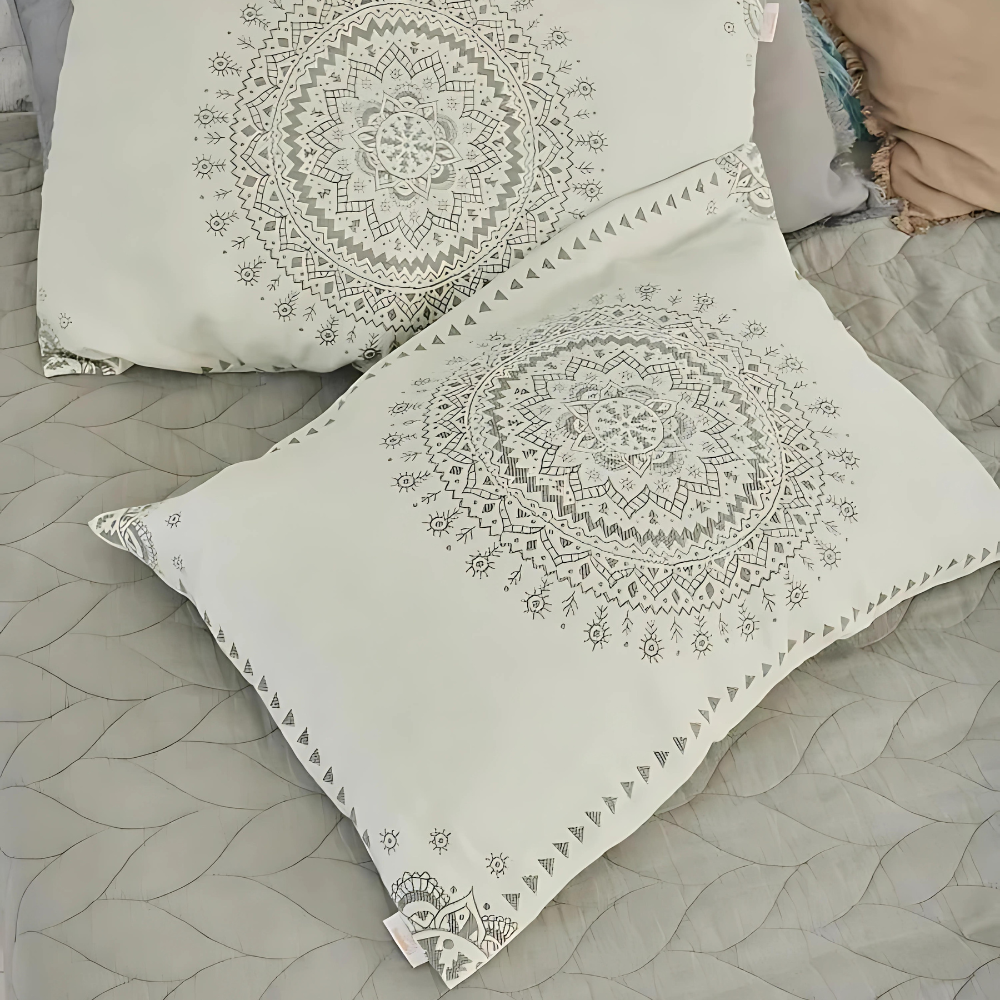 Taies d'oreiller en gaze de coton mandala (2 pièces) – Gris & Beige