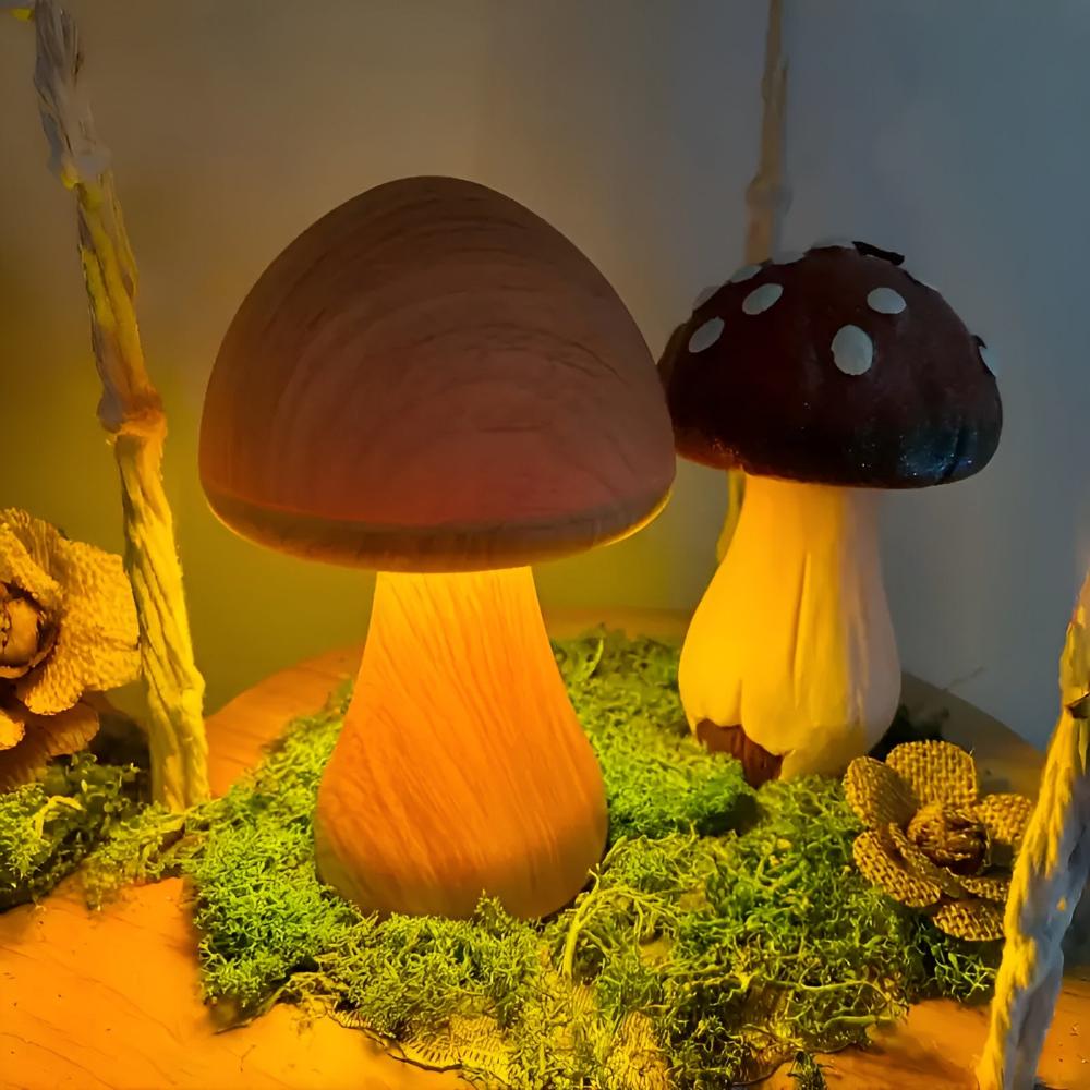 Lampe champignon en bois – Naturel Glow